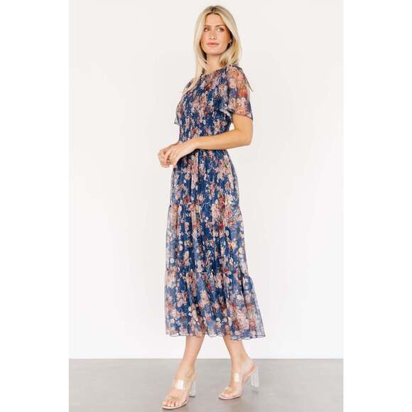 Baltic Born Mara Embroidered Tulle Dress | Dark Blue Multi Floral Size MM - Picture 3 of 6